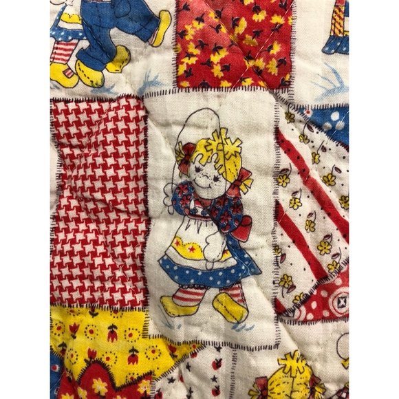 Vtg Baby Blanket Quilt Satin Trim 38" x 45" Rag Doll Theme Smocked Smocking - Picture 6 of 12